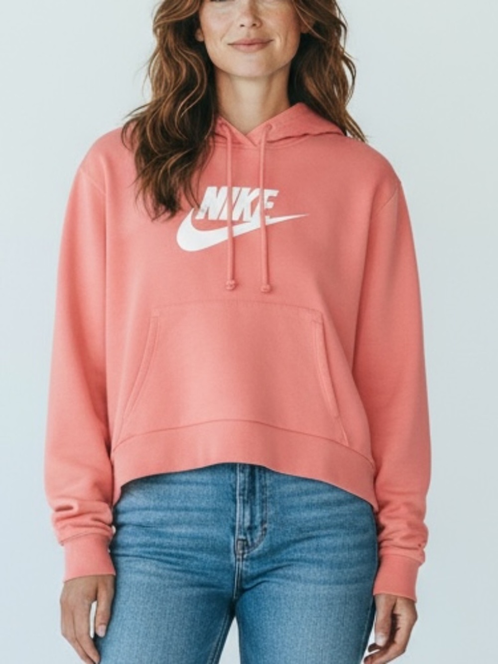 💗 Nike Cropped Coral Hoodie with Logo Size XL